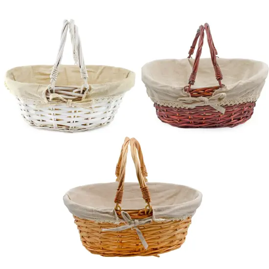 Wicker Basket with Handles Cloth Liner Easter Picnic Gift Brown {6}