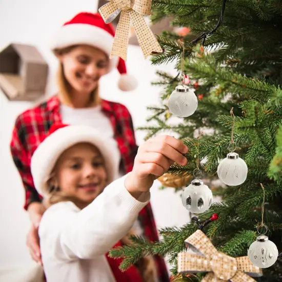 2in Farmhouse Ball Ornaments Distressed Metal Glass Christmas Decor White {3}