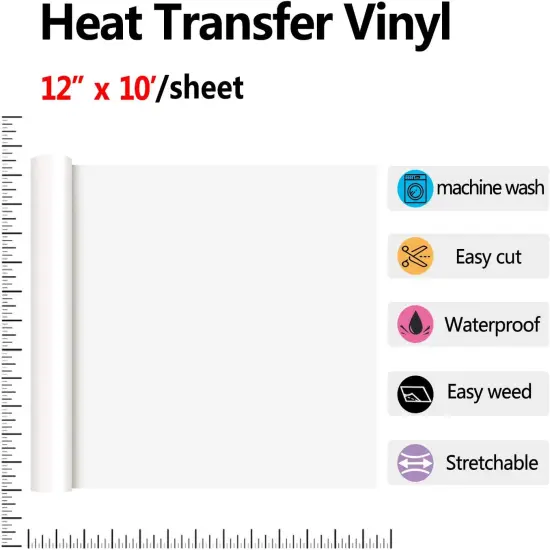 White HTV Iron on Vinyl 12Inch by 10ft Roll Heat Transfer Vinyl for T-Shirt {2}