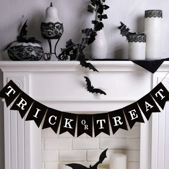 Trick or Treat Burlap Banner - Halloween Party Decorations {3}