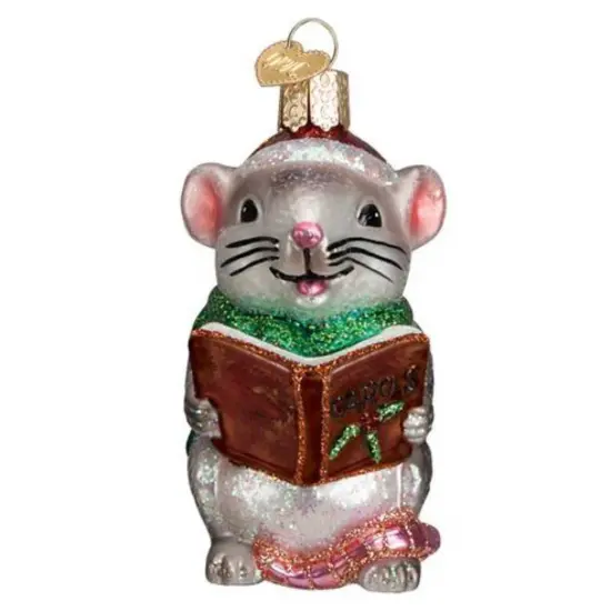 Old World Christmas 4.0 Inch Grey Caroling Mouse Christmas Tree Ornament , Christmas Decor Not Creature Stirring Gray {1}