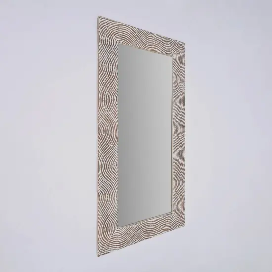 Rustic White Solid Wood Hand carved Mirror Accent - 36" x 72" {3}