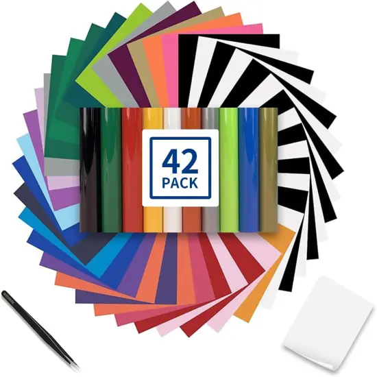 42 Pack 12"x10" Iron On Vinyl Sheets for Cricut/Silhouette with 13 Vibrant Colors {1}