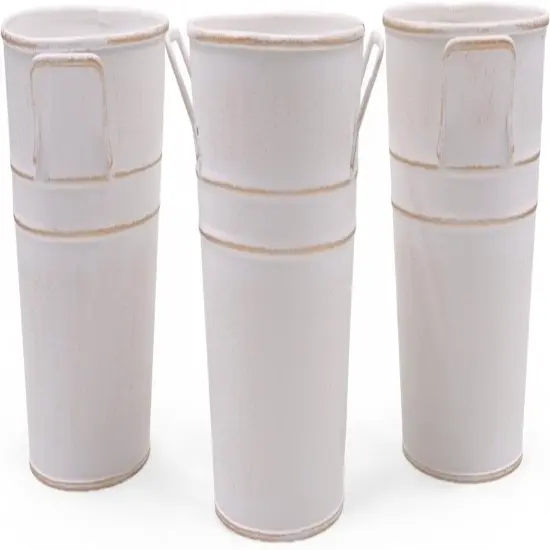 Set of 3 White Metal Bucket {1}