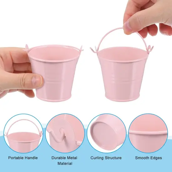 8 Pcs Small Metal Buckets with Handle - Pink {3}