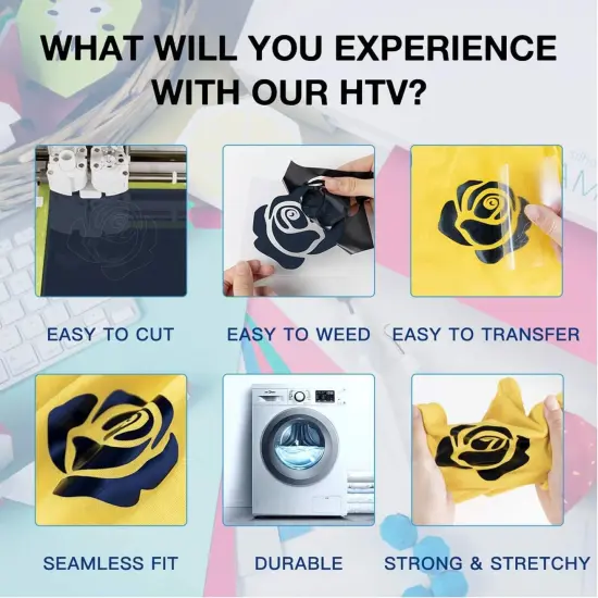 HTV Vinyl Rolls Heat Transfer Vinyl - 12" x 8ft Black HTV Vinyl for Shirts {3}