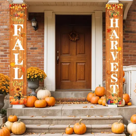Happy Fall Y'all Porch Banner Signs, Happy Fall Harvest Party Decorations {5}
