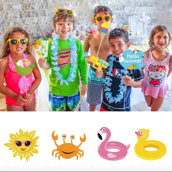 25Pcs Hello Summer Pool Photo Booth Props with Stick {5}