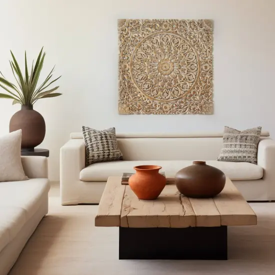 Wooden Floral Hand Carved Mandala Square Wall Decor - 48" x 48" {1}