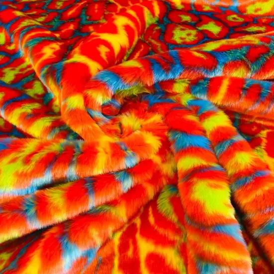 1 Yard Leopard Tie Dyed Faux Fur Fabric Black Light Reflective for Costumes and Decor Purple/PinkBlueBlack {4}