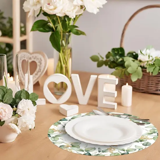 100 Pack Round Eucalyptus Leaves Paper Placemats 12 Inch Sage Green Disposable Table Mats Paper Place Mats Dinnerware for Dining Table Kitchen Rustic Wedding Baby Shower Birthday Party Supplies {4}