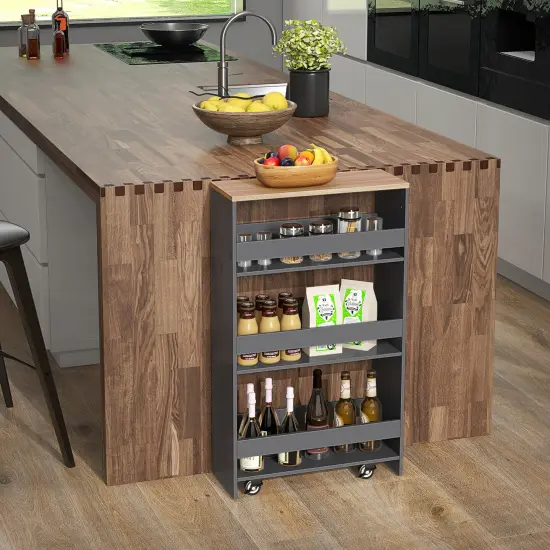4-Tier Rolling Storage Cart Slim Kitchen Cart on Wheels with Open Shelves and Handle Grey {2}