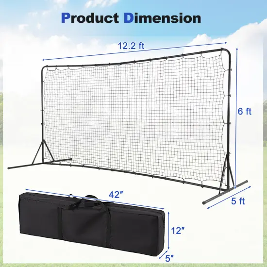 12x6 Feet Soccer Rebounder Net with Metal Pipes and 6 U-Shaped Ground Stakes Perfect Gift for Kids Black {5}