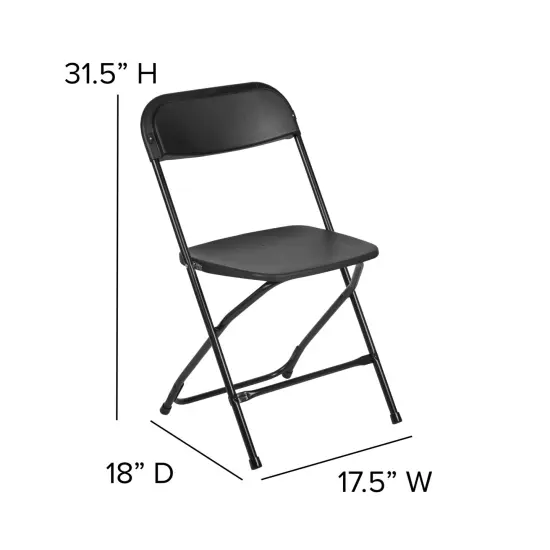 Emma and Oliver Plastic Folding Chair - 4 Pack 650LB Weight Capacity Black {6}