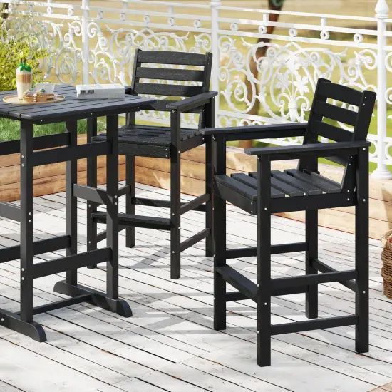 Set of 2 Patio HDPE Adirondack Bar Chairs with Wide Armrests and Inclined Backrest Perfect for Outdoor Use Black {2}