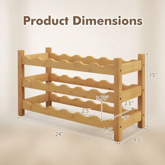 3-Tier Wine Rack Holds 18 Bottles with PU Coating and Anti-Slip Feet Natural {4}