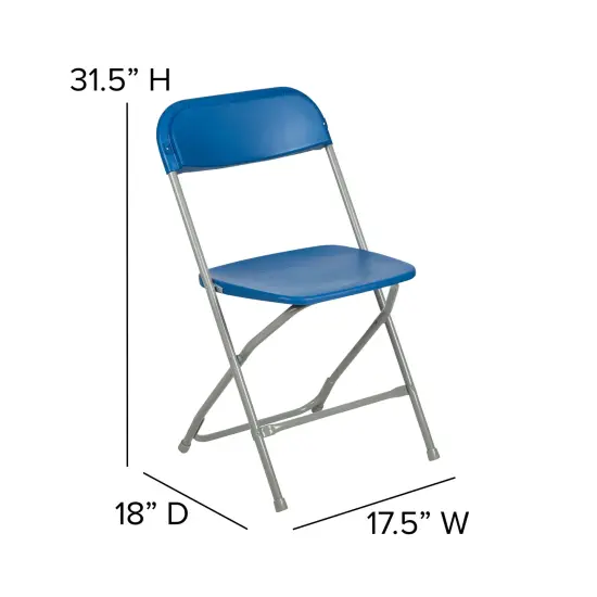 Emma and Oliver Plastic Folding Chair - 4 Pack 650LB Weight Capacity Blue {6}