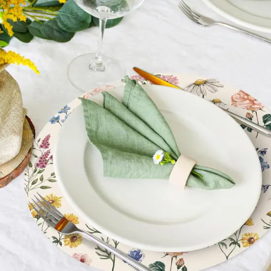 50Pcs Floral Round Paper Placemat Wildflower Disposable Place Mat Retro Floral Decorative Paper Table Mat for Spring Wedding Bridal Shower Party Table Setting, 13 x 13 Inch {5}