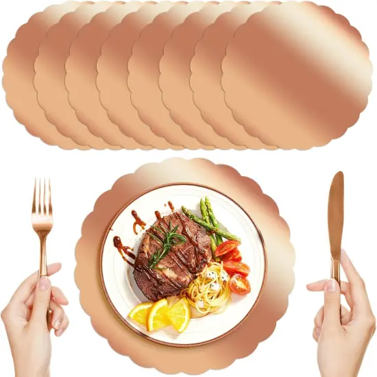 50PCS Rose Gold Round Disposable Paper Placemats - Elegant Table Decor {1}