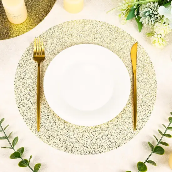 100 Piece Gold Placemats 13 Inch Disposable Gold Foil Place Mats Round Mesh Pressed Paper Placemat {3}