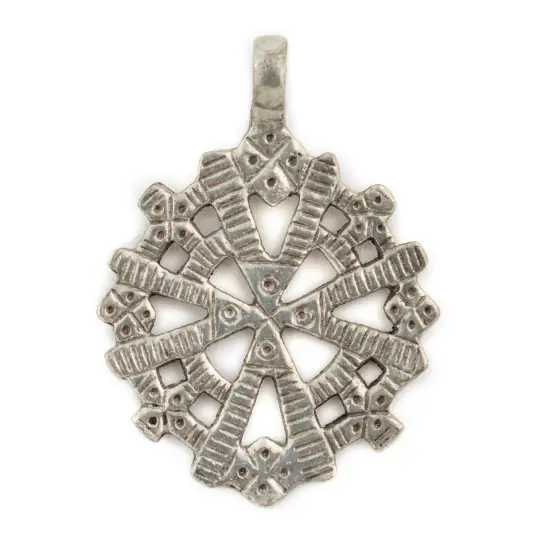 The Bead Chest Silver Radiating Coptic Cross Pendant (38x52mm) {1}