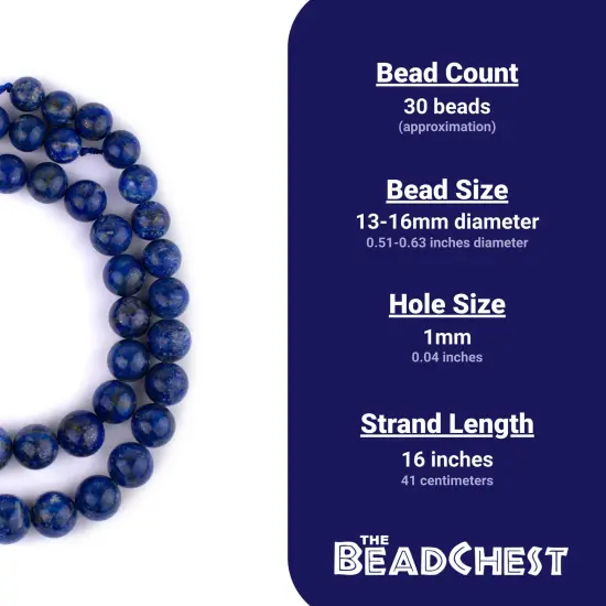 The Bead Chest Natural Round Lapis Lazuli Beads (13-16mm) from Afghanistan {4}