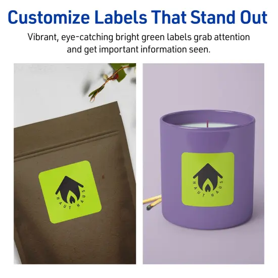 Avery Bright Green Paper Labels, 2.5" x 2.5" Square {3}