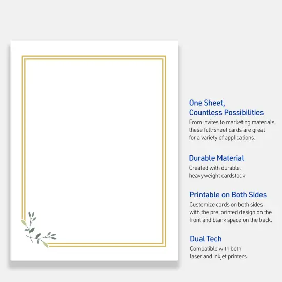 Avery Printable Full-Sheet Cardstock, Gold Double Border with Florals, 8.5" x 11", Matte White Full-Sheet Cardstock, Laser/Inkjet, 10ct, Great for Craft Cardstock Paper {3}