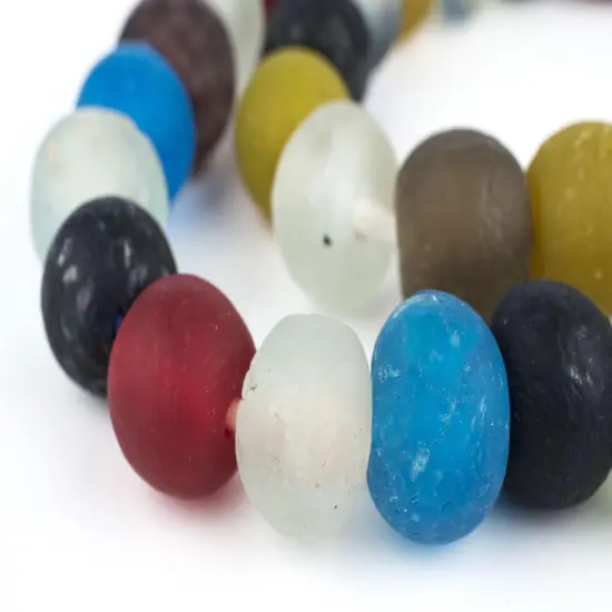 The Bead Chest African Recycled Glass Beads &ndash; Handmade in Ghana &ndash; Bright Medley 18mm Strand for Jewelry Making, Crafts, and Home Decor I Approximately 36-42 Beads {1}