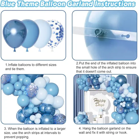 143Pcs Blue Balloons Arch Garland Kit, Different Size Metallic Blue Macaron Confetti Balloons for Boys Blue Birthday Baby Shower Wedding Ocean Themed Party Background Decorations Supplies {4}