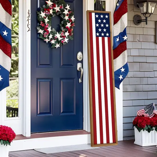 47.2 Inch Two Sided 4th of July Porch Sign, Wooden Patriotic Independence Day Welcome Front Door Decor, Americana Tall Large Vertical Standing Board Red White Blue Outdoor Home Decorations {5}