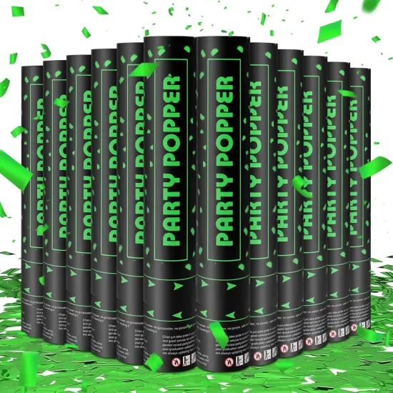 Party Poppers Confetti Cannon 12 Pack Green Confetti Popper Cannons 12Inch Mylar Confetti Shooters Green Confetti Party Cannons Bulk for Wedding Birthday Graduation Baby Shower Party Celebrations {1}