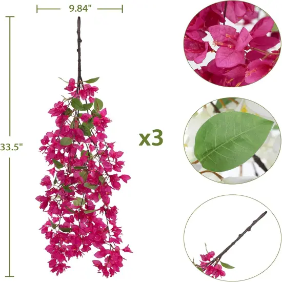 3Pcs, 33.5" Long Sprays Artificial Bougainvillea {3}