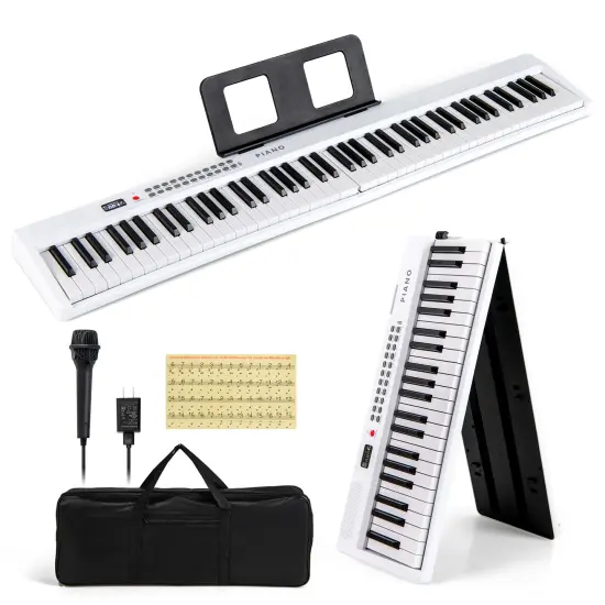 88 Key Foldable Electronic Keyboard Piano with Wireless MIDI Suitable for Kids, Teenagers and Adult White {7}