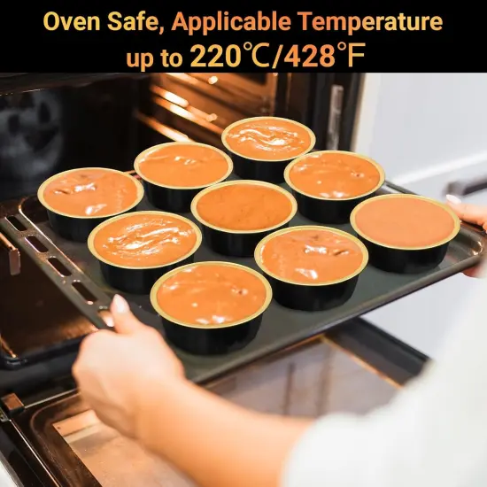 Disposable Baking Ramekins, 8 oz 100 Pack 3.9" 235ml Aluminum Foil Cups Bake Utility Ramekin Cup Souffle Cup Muffin Cupcake Baking Cup Mini Pudding Cups for Party Wedding Birthday - Black Gold {3}