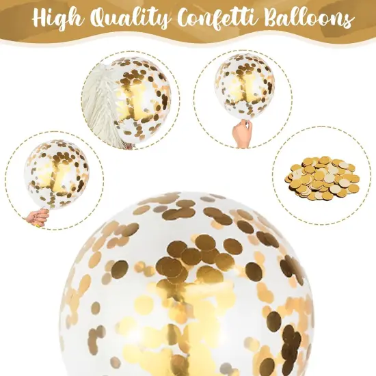 Metallic Gold Balloons Set, Pack of 35 12 Inch White Gold Confetti Latex Balloon, Gold and White Birthday Party Balloons {2}