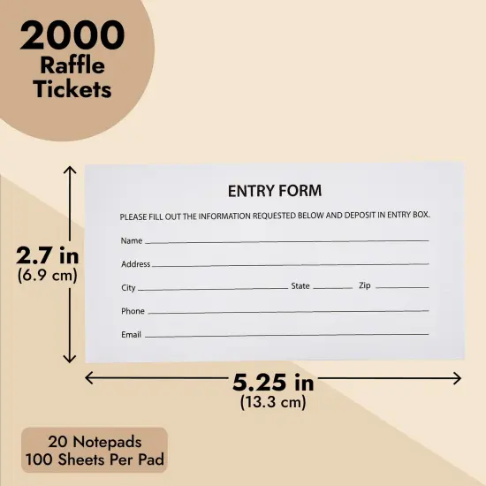 Juvale 2000 Raffle Ticket Sheets, Blank Entry Forms for Contests, School Events (White, 20 Pads, 5.25 x 2.7 In) {5}