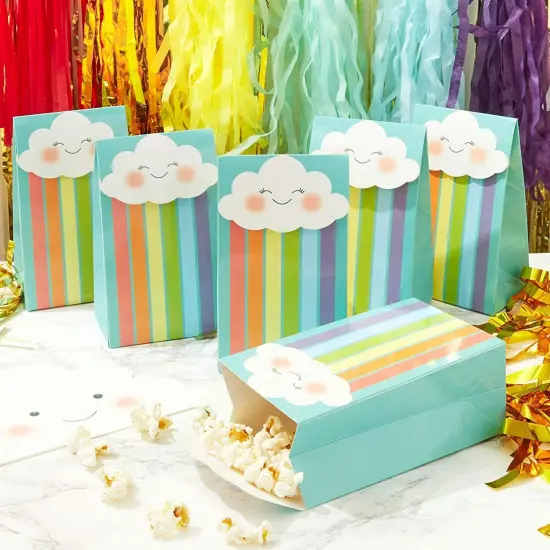 24 Pack of Rainbow Goodie Bags with Stickers for Birthday Supplies, Rainbow Party Favors, Treats, Candies, Baby Shower Decorations (Turquoise, 6.5 x 4 x 3 Inches) Multicolor {2}