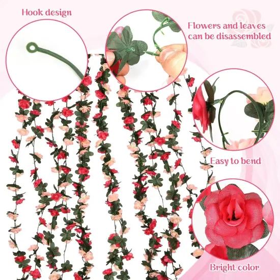 8 Pcs 65.6FT Summer Flower Garland,Rose Garland,Pink Flower Garland,Flower Garland Decorations,Flower Vines for Decoration, Wedding, Garden, Wall Decoration,Backdrop,Bedroom,Birthday Party {2}
