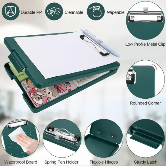 Small Clipboard with Storage, A5 Clipboards with Pen Holder, Mini Plastic Clipboard with Low Profile Clip for Classroom, School, Office Supplies (Emerald) {5}