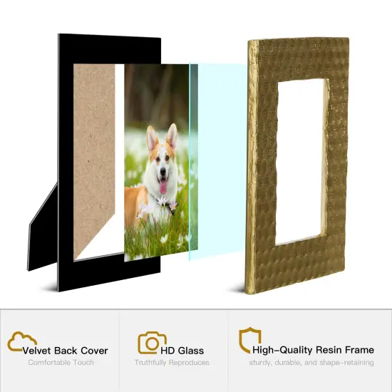 Set of 6 Gold Honeycomb Resin Wall or Tabletop Picture Frames-4X6 {6}
