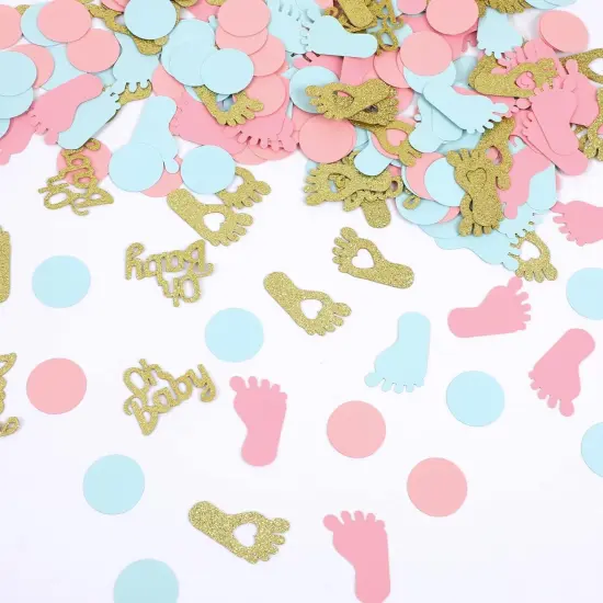 350 Pieces Gender Reveal Confetti Baby Shower Decoration Pink Blue Gold Round Glitter Confetti Oh Baby Footprints Table Paper Confetti for Gender Reveal Party Table Wedding Decor {1}