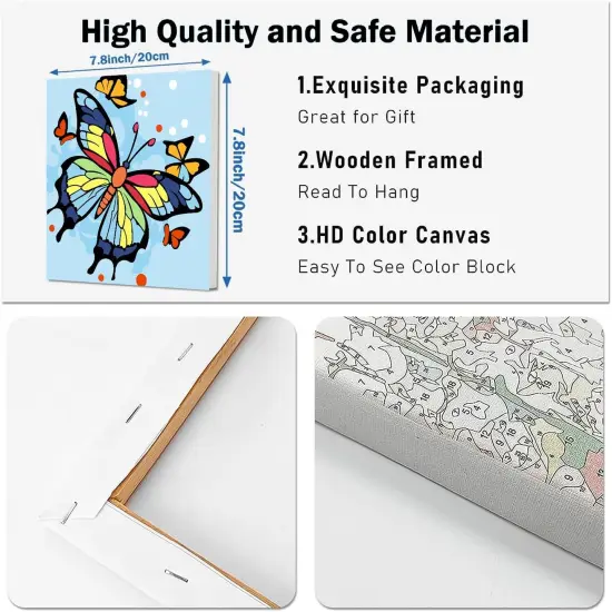 2 Framed Butterfly Paint by Numbers Kit for Kids - Kids Paint by Number Kits Age 5-8-12, Easy Acrylic Oil Paint by Number for Kids 8x8inch {3}