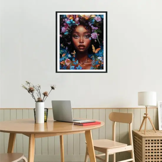 African American Woman Paint by Numbers for Adults, Girl with Butterfly Foral Paint by Number Kits, Female Portrait Acrylic Painting for Gift Home Decor(16&times;20inches, Unframe) {2}
