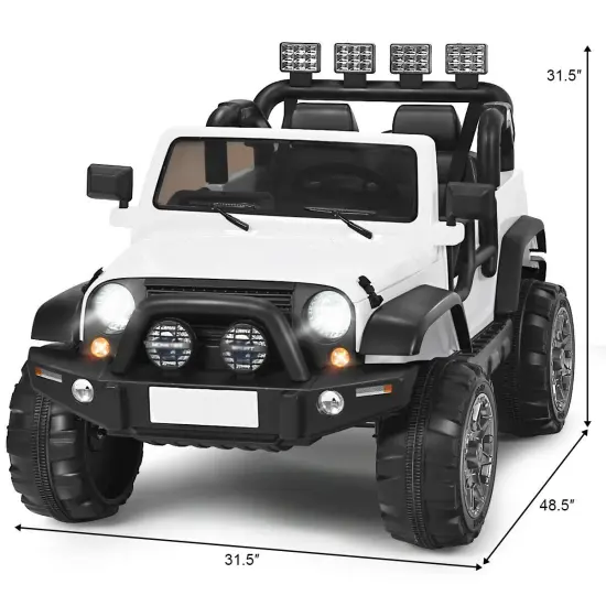2-Seat Ride-On Car Truck with Remote Control, LED Lights, Music and Safety Features White {4}