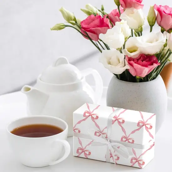 Pink Bow Floral Wrapping Paper -Mini Roll- 17 Inch x 32.8 Ft Flower Bow Knot Gift Wrap Paper Pink Art Paper for Wedding Birthday Supplies {3}