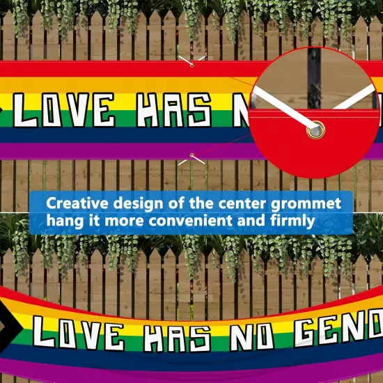 Pride Banner 120"x20" Progress Rainbow Yard Sign LGBTQ Backdrop Holiday Gay Party Supplies Hanging Decor Love Has No Gender Lesbian Bisexual for Outdoor Indoor Garden Fence Parade Home Event {2}