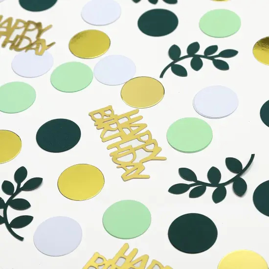 300 Pcs Sage Green Happy Birthday Confetti Greenery Gold Table Confetti Decorations Green and Gold Birthday Party Decorations (Happy Birthday) {3}
