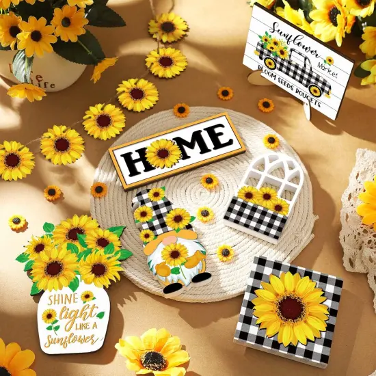 12 Pcs Sunflower Tiered Tray Decor Sunflower Decorations for Home Farmhouse Tray Set Rustic Summer Flower Table Top Centerpiece for Home Farmhouse Rustic Kitchen {5}
