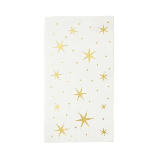 50 Pack Gold and White Dinner Napkins with Stars, Decorative Disposable Gold Foil for Baby Shower, Birthday, Holidays (3-Ply, 4 x 8 In) {6}